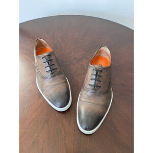 Santoni Durbin Derby Calfskin Leather Sneaker Lace-up Gray Brown Men 10.5